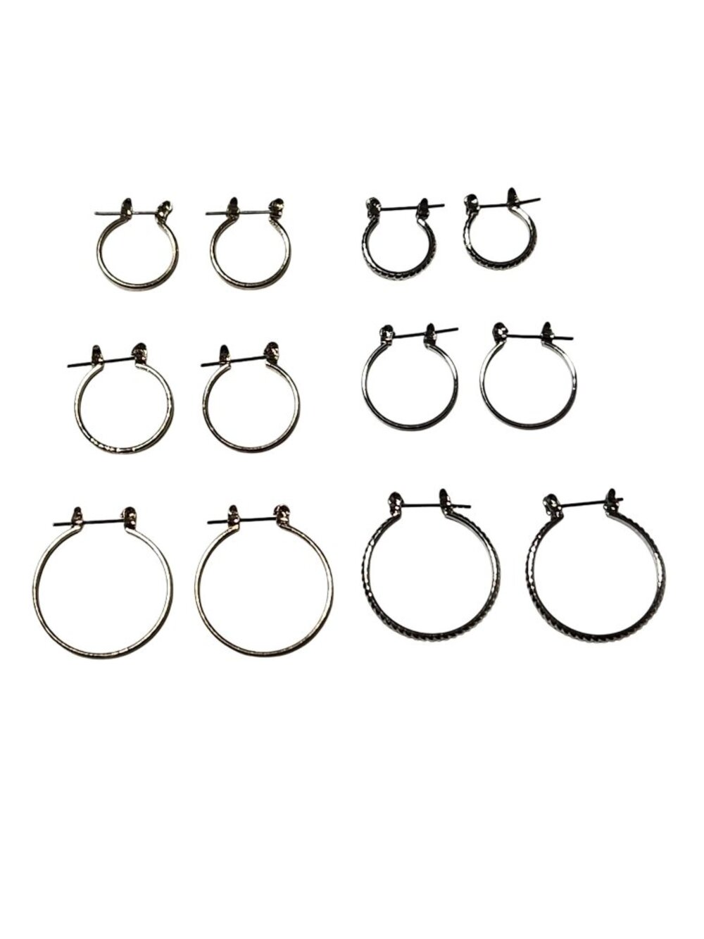Assorted Hoop Earrings Gold Silver Tone Textured Smooth Various Sizes 6 Pairs